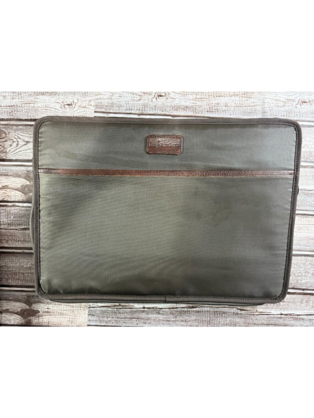 Polo Ralph Lauren Leather Canvas Heritage Logo Messenger Laptop Bag Brown Khaki - Picture 9 of 14